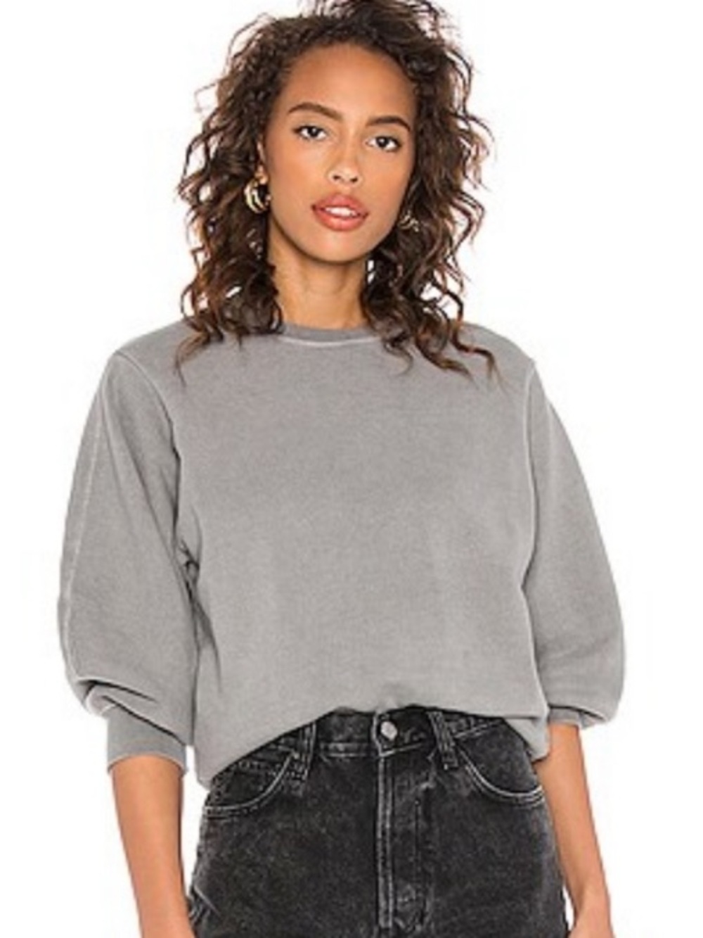 Agolde Thora 3/4 Sleeve Washed Gray Sweatshirt Sz Small Cotton